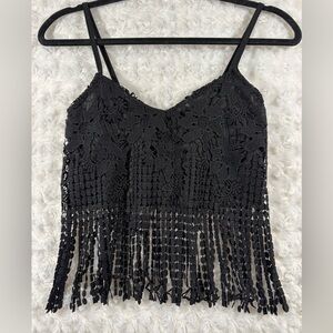 Charlotte Russe Women’s Black Lace Fringe Lined Crop Camisole
